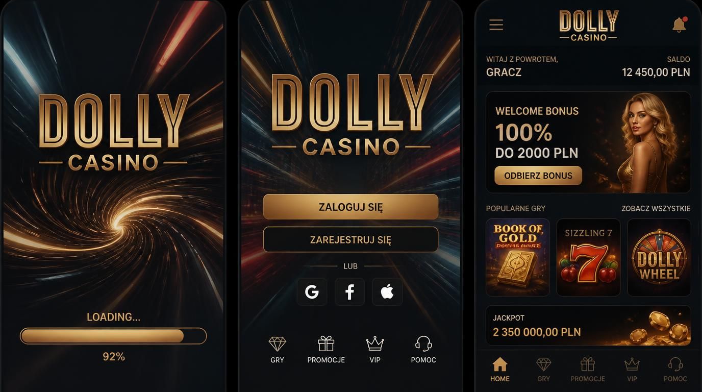 Płynność działania: ekran aplikacji Dolly Casino na smartfonie z wyraźnymi ikonami i szybko reagującym interfejsem.